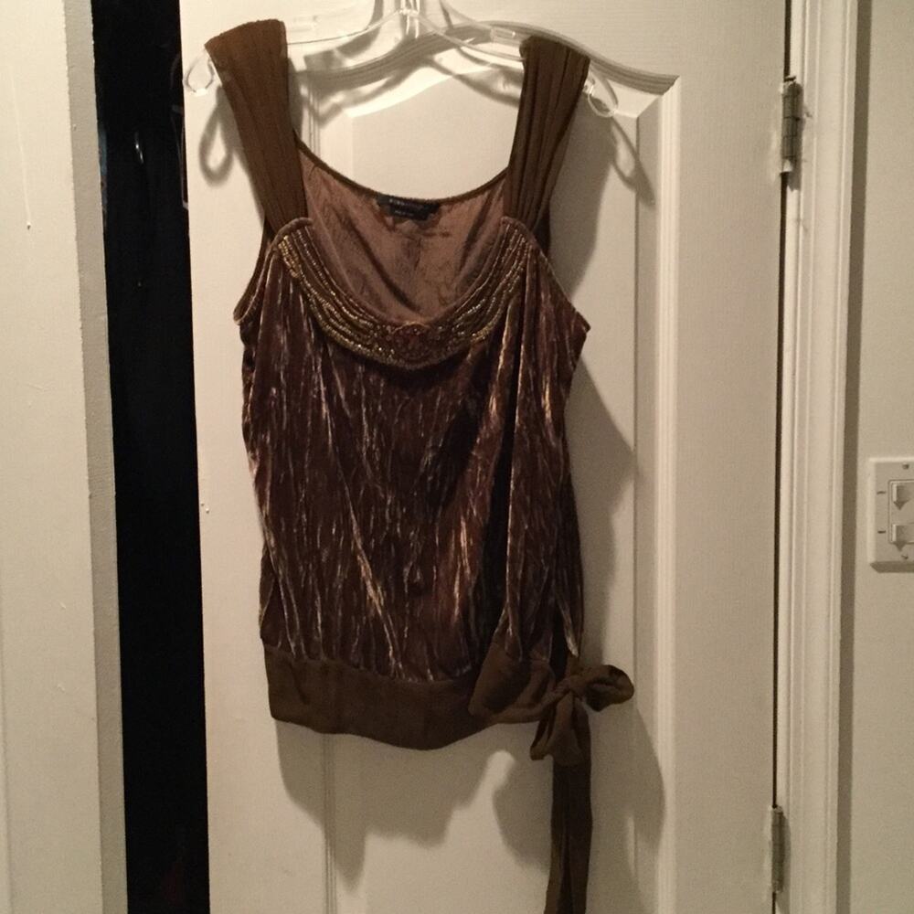 BCBG Crushed velvet chiffon straps L beaded nwot